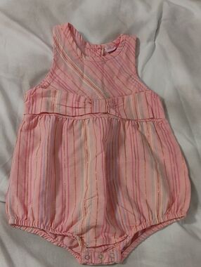 Penelope Mack Pink Striped Infant Romper with Metallic Thread